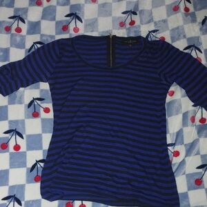 Green Envelope Blue and Black Striped Long Sleeve Top